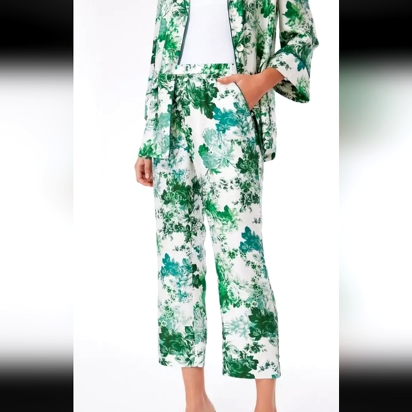 Cara Cara Pants - Cara Cara Silk Nordic Fields Green And White Florals Size Small